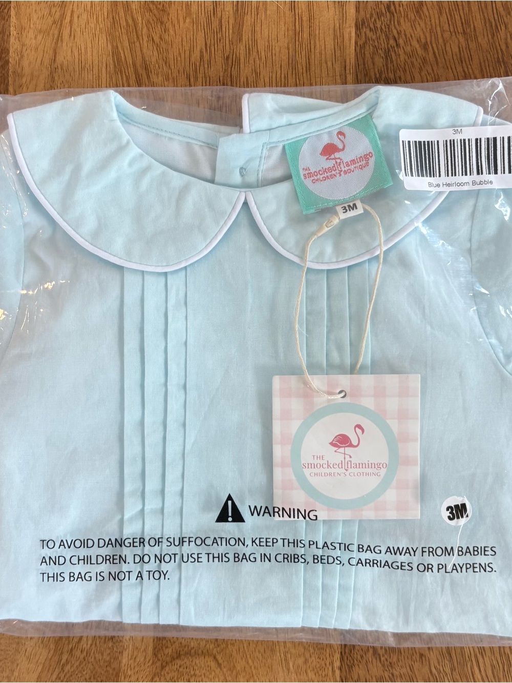 The Smocked Flamingo Baby Blue Peter Pan Collar Bubble